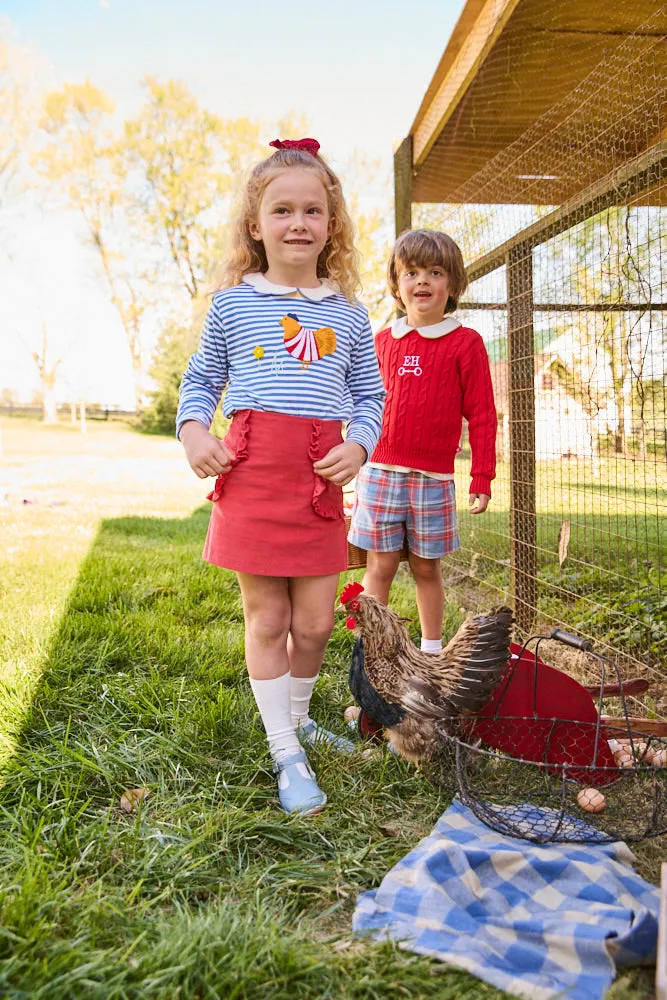 Striped Long Sleeve Applique Tee -- Royal/White Stripe w/ French Hen