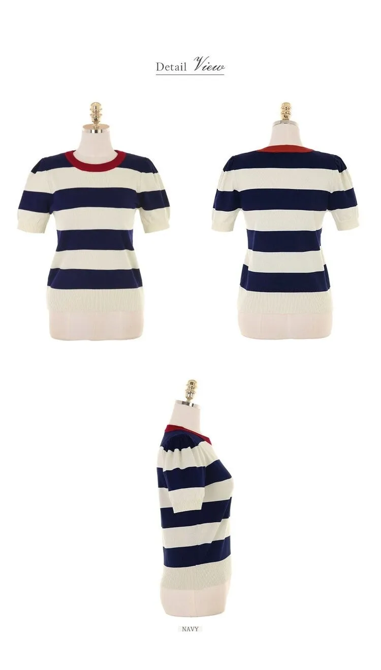 Summer Stripes Sexy Elastic Korean Style Slim Short Sleeve Tees