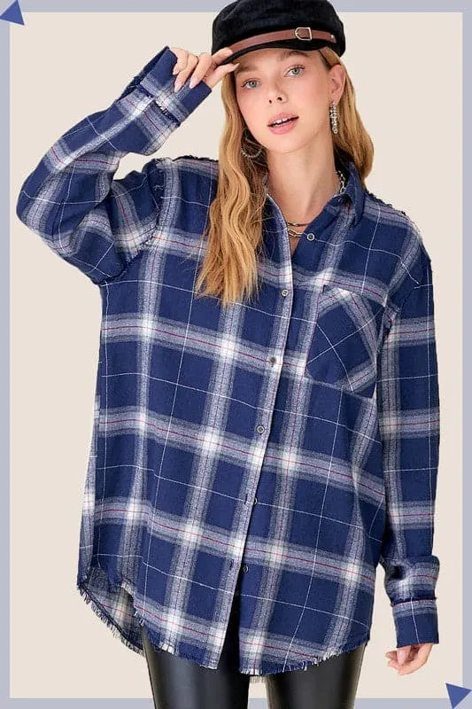 Taylor Oversized Plaid Flannel Shirt - Black or Navy Blue