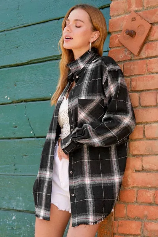 Taylor Oversized Plaid Flannel Shirt - Black or Navy Blue