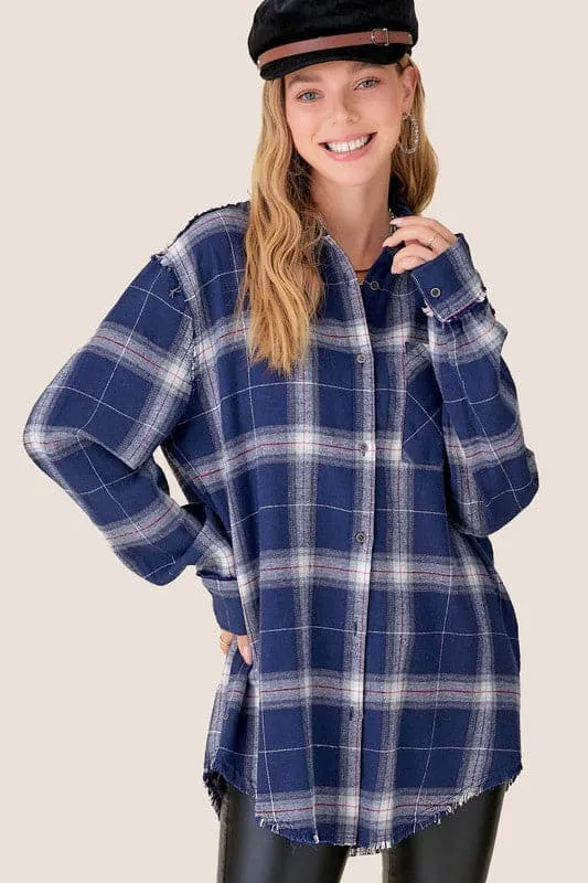 Taylor Oversized Plaid Flannel Shirt - Black or Navy Blue