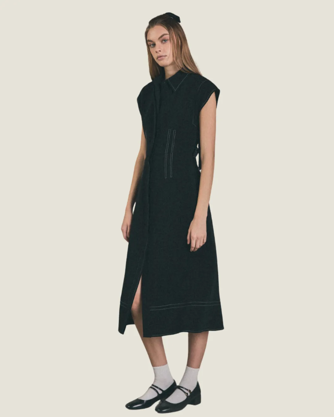 The Julie: Contrast Stitch Shirt Midi Dress