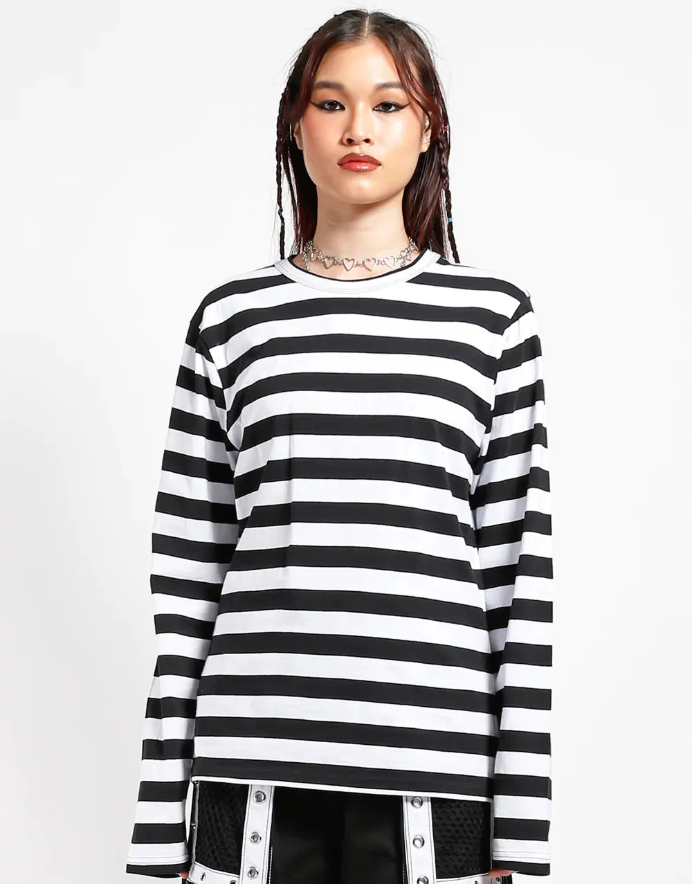 Tripp NYC Long Sleeve Striped Shirt - Black & White