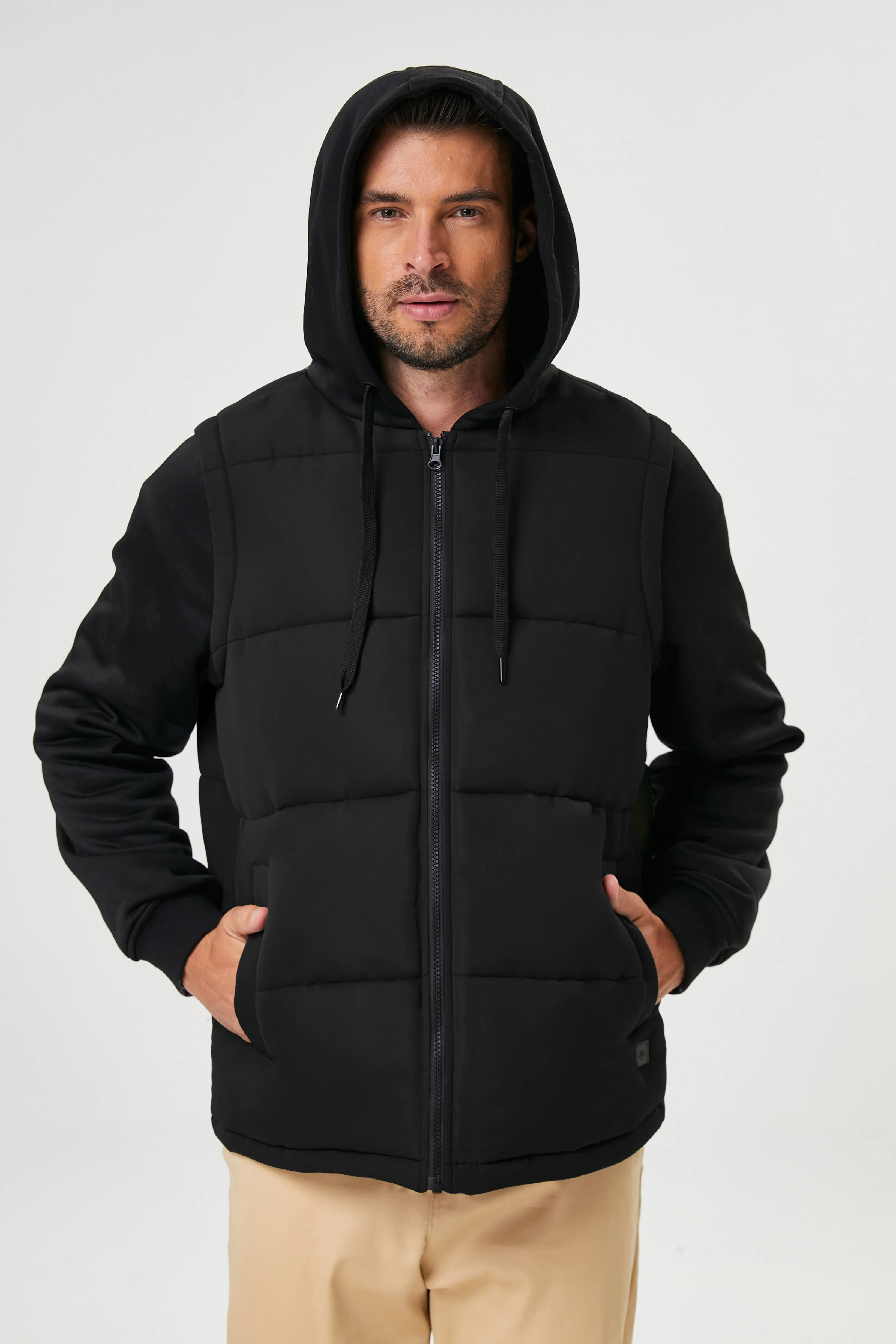 Two-Fer Puffer Vest Hoodie