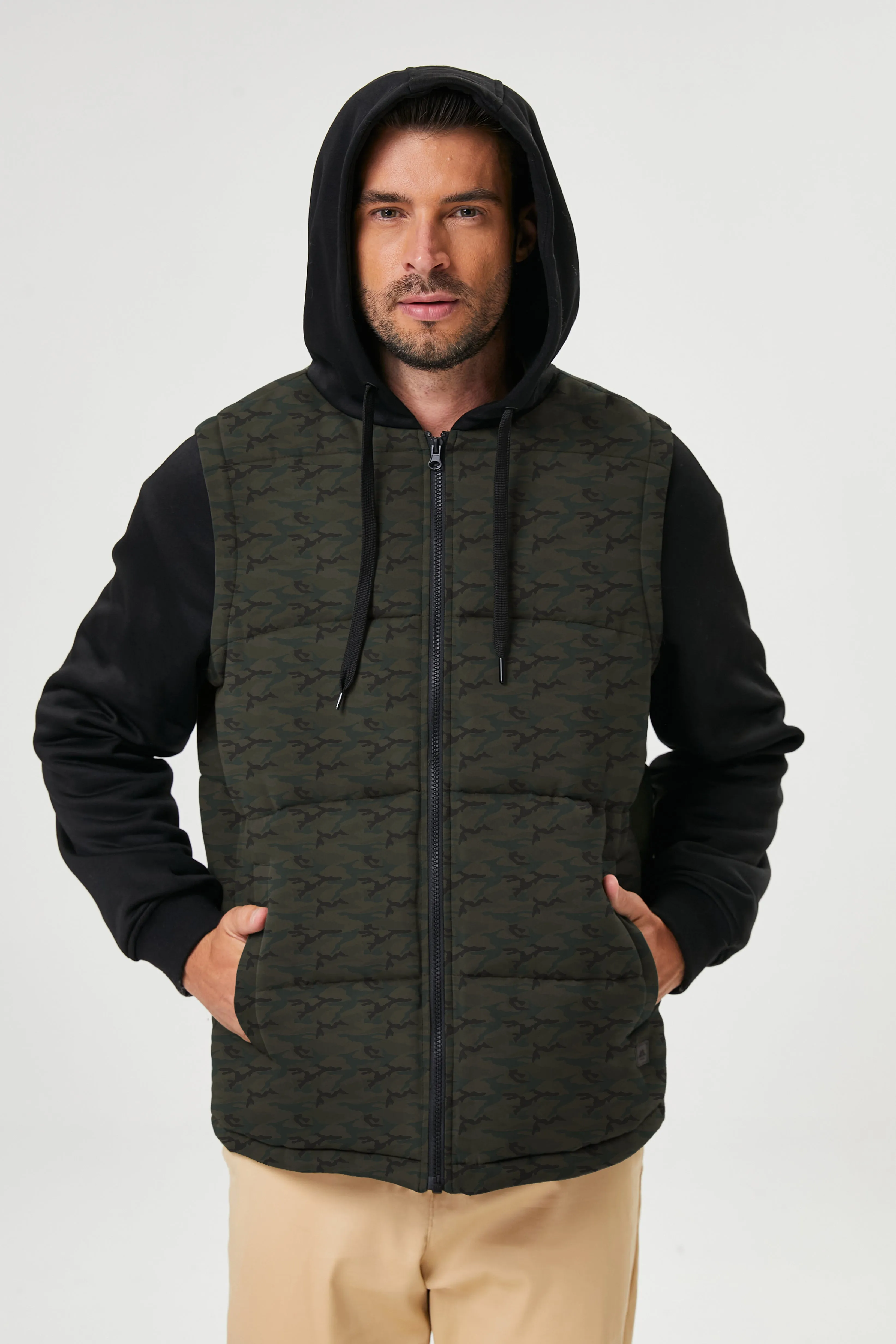 Two-Fer Puffer Vest Hoodie