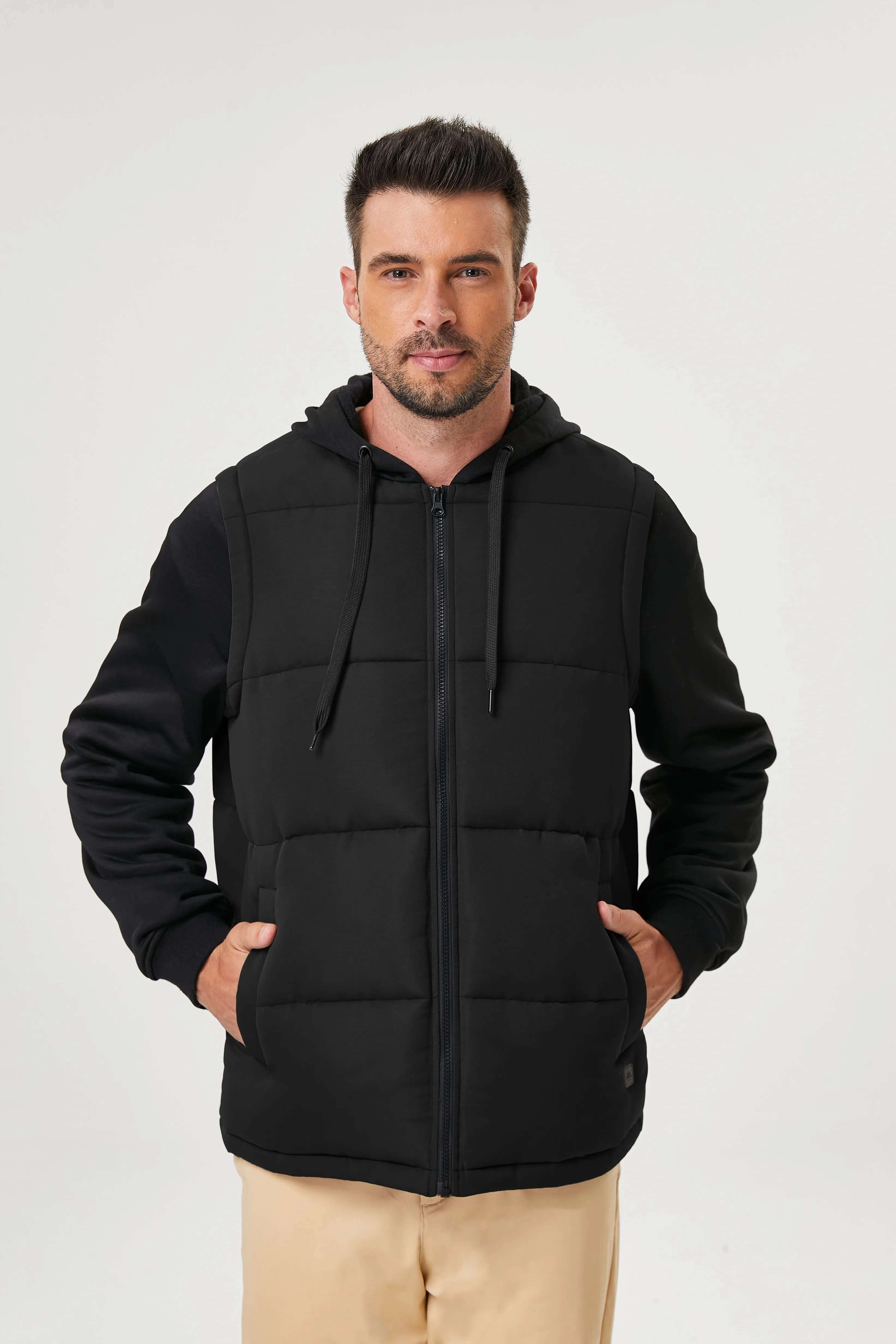 Two-Fer Puffer Vest Hoodie