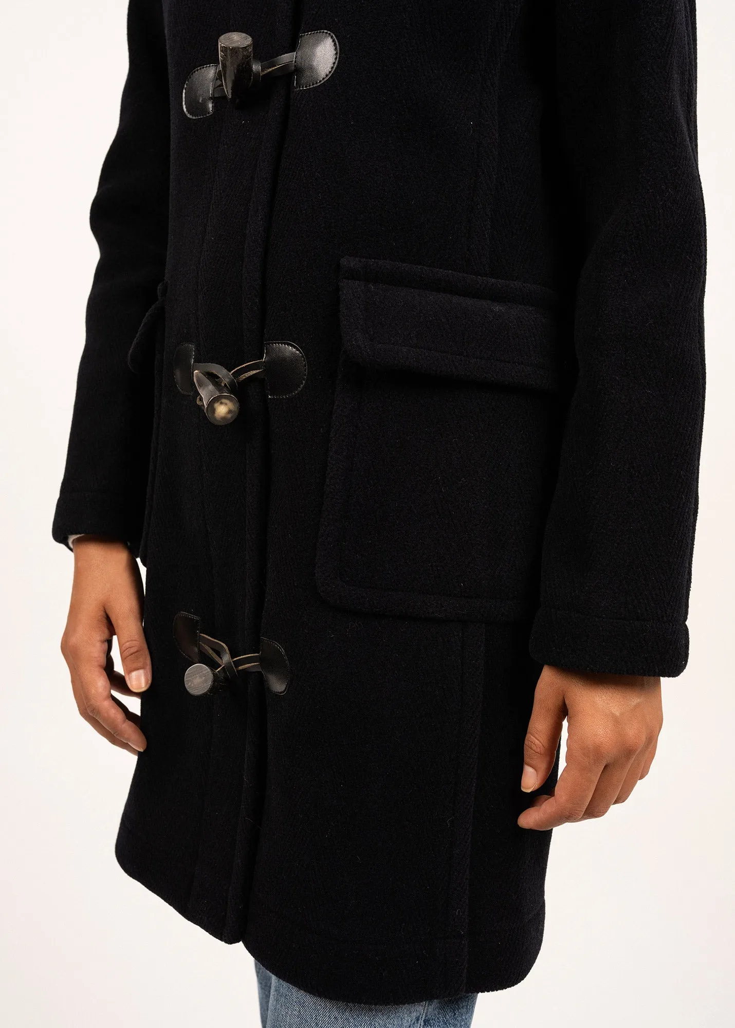 Venus classic duffle-coat - in wool, with herringbone pattern (NAVY)