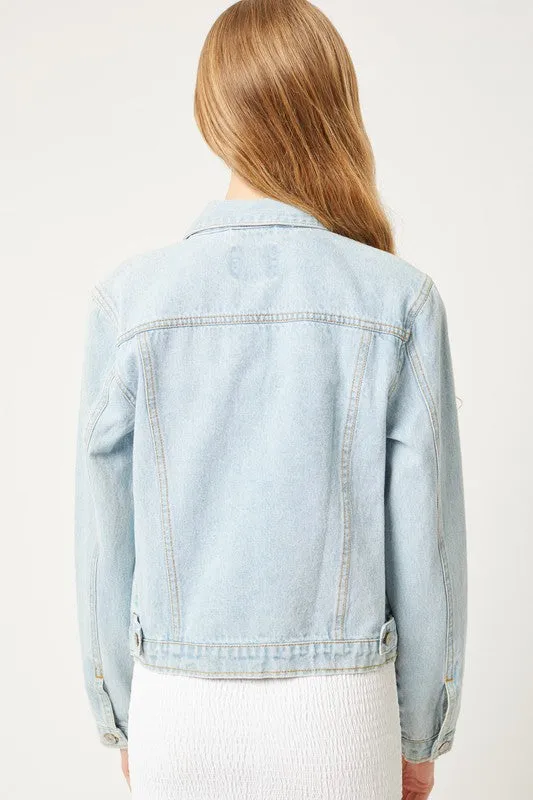 Vintage Inspired Ripped Cotton Crop Denim Jacket