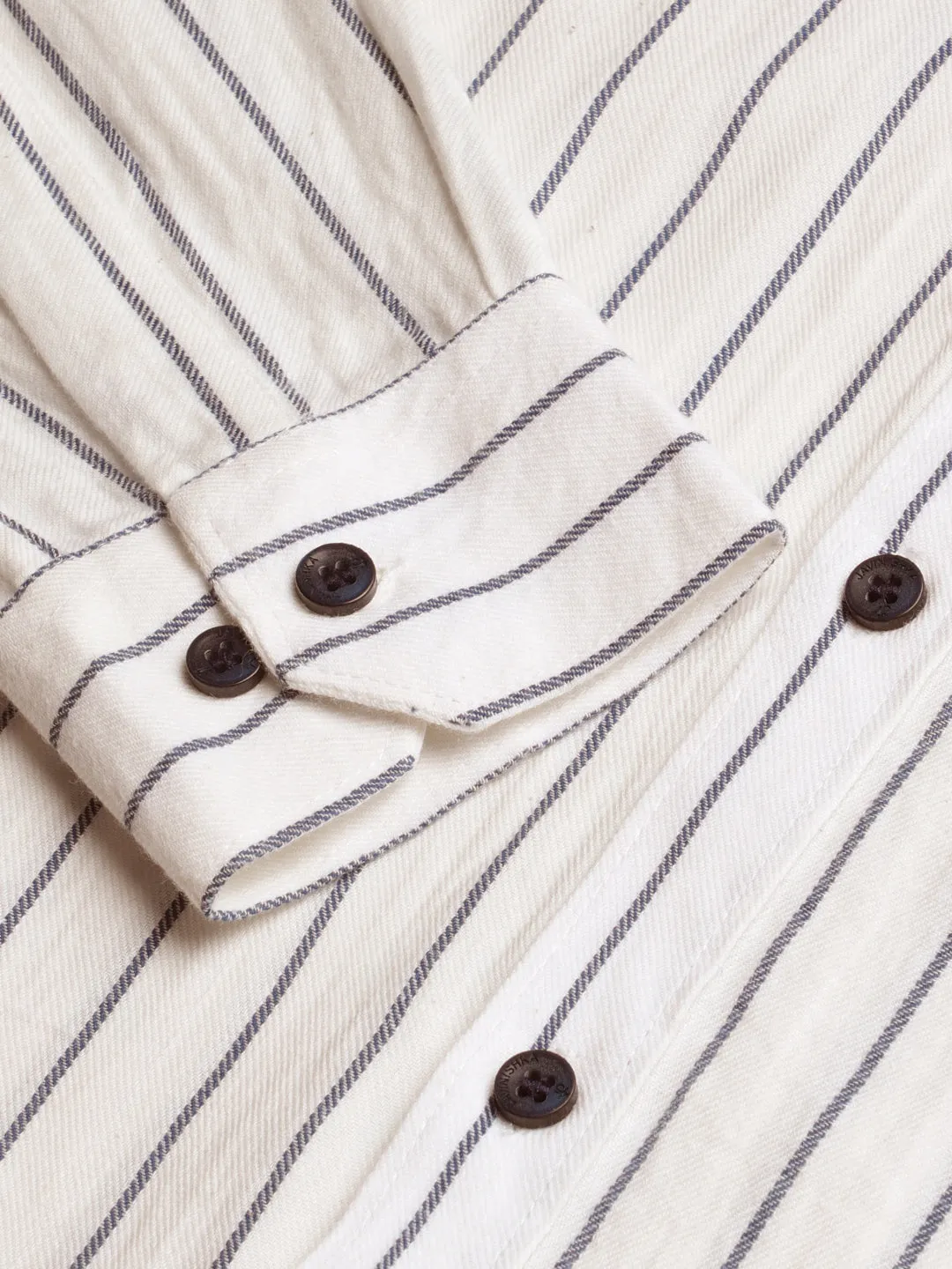 White and Blue Striped Cotton Flannel Party Wear Shirt