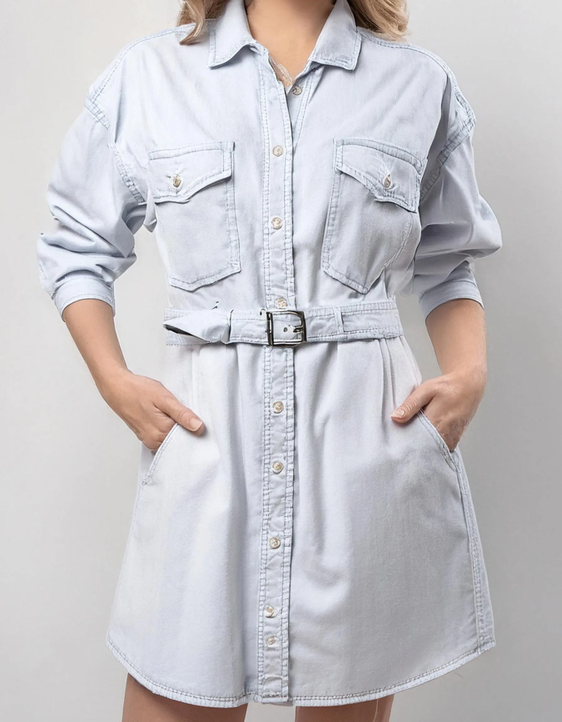 White Belted Shirt Dress