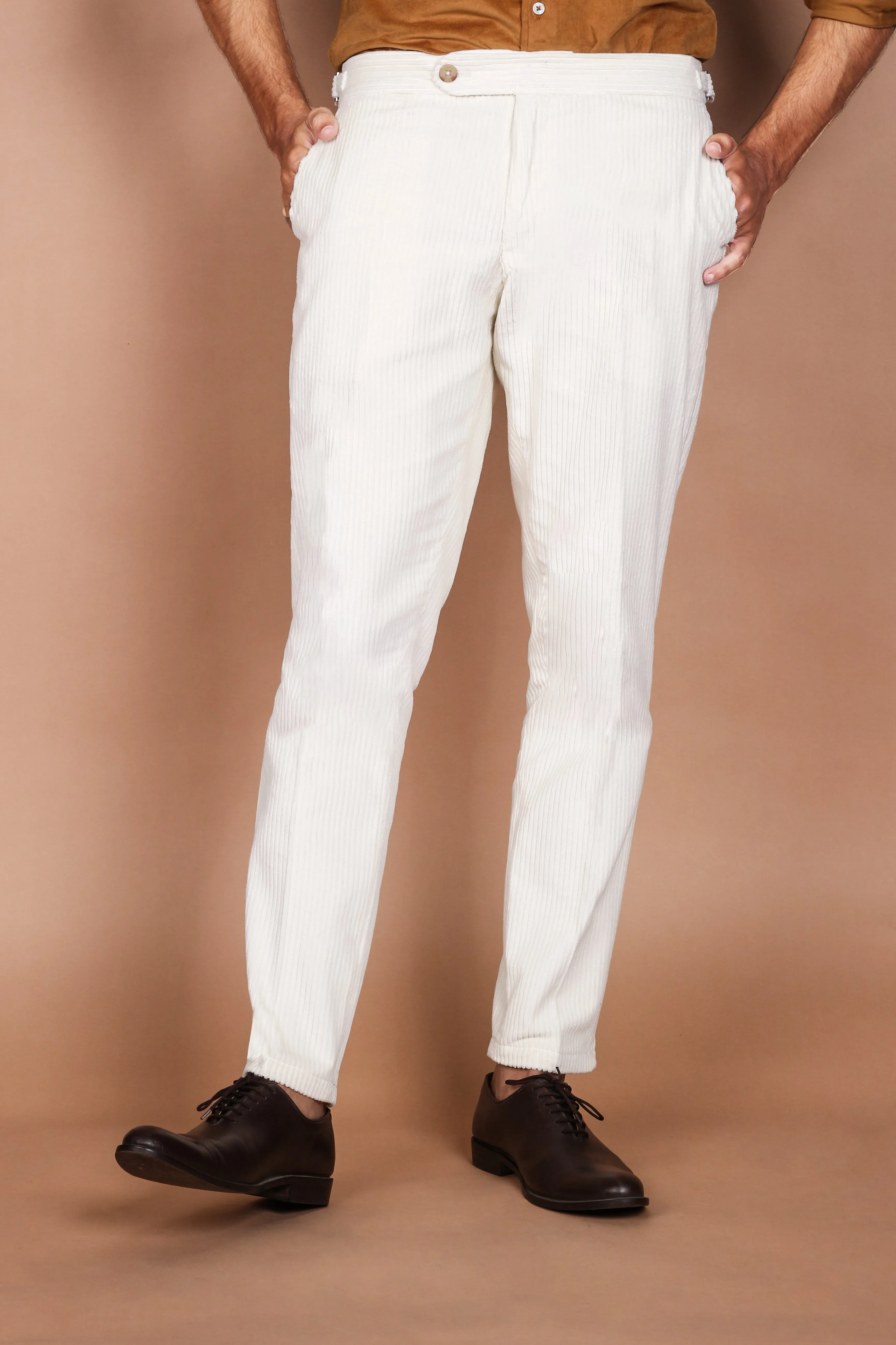 White Wide Wale Corduroy Trousers