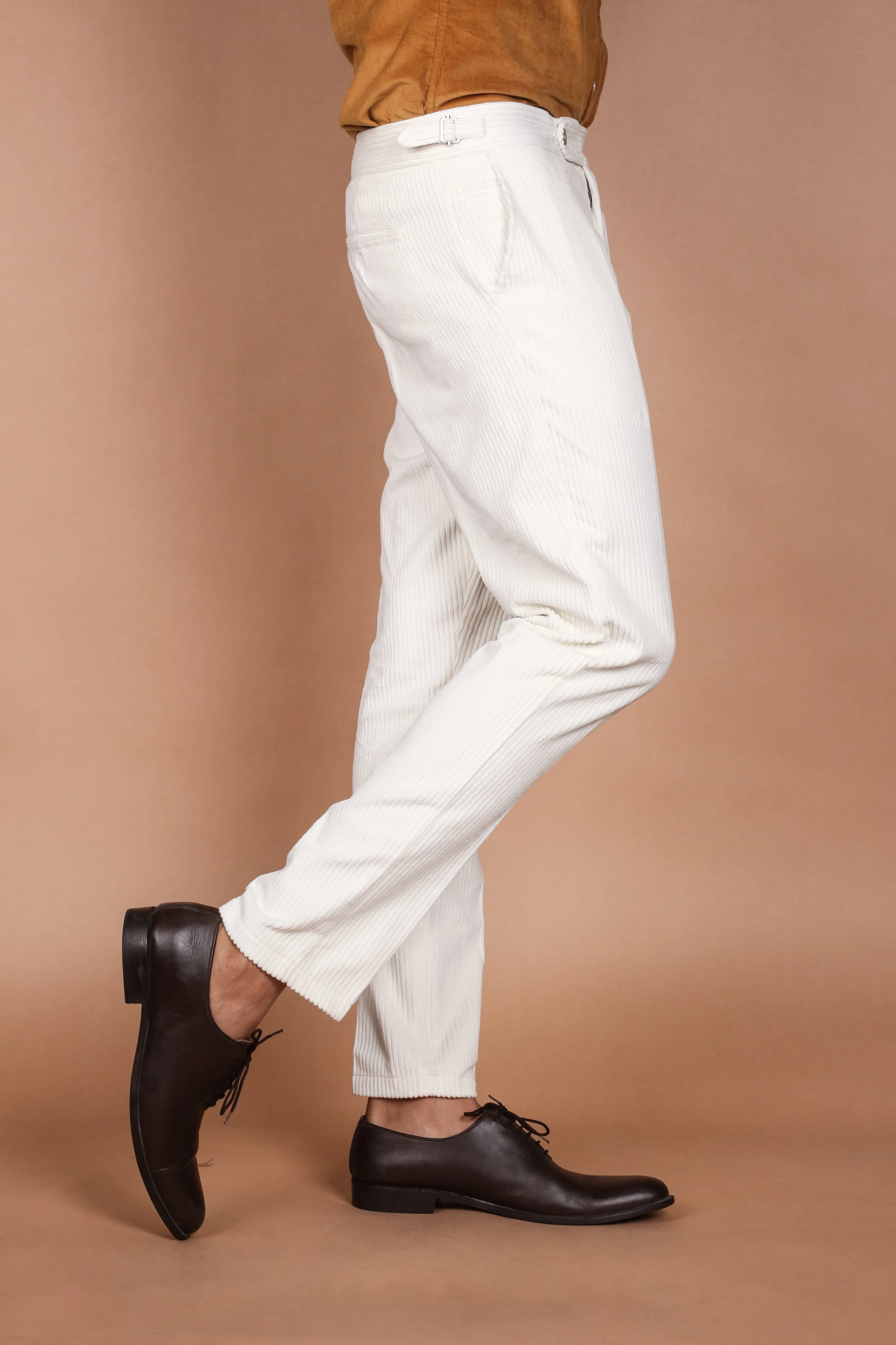 White Wide Wale Corduroy Trousers