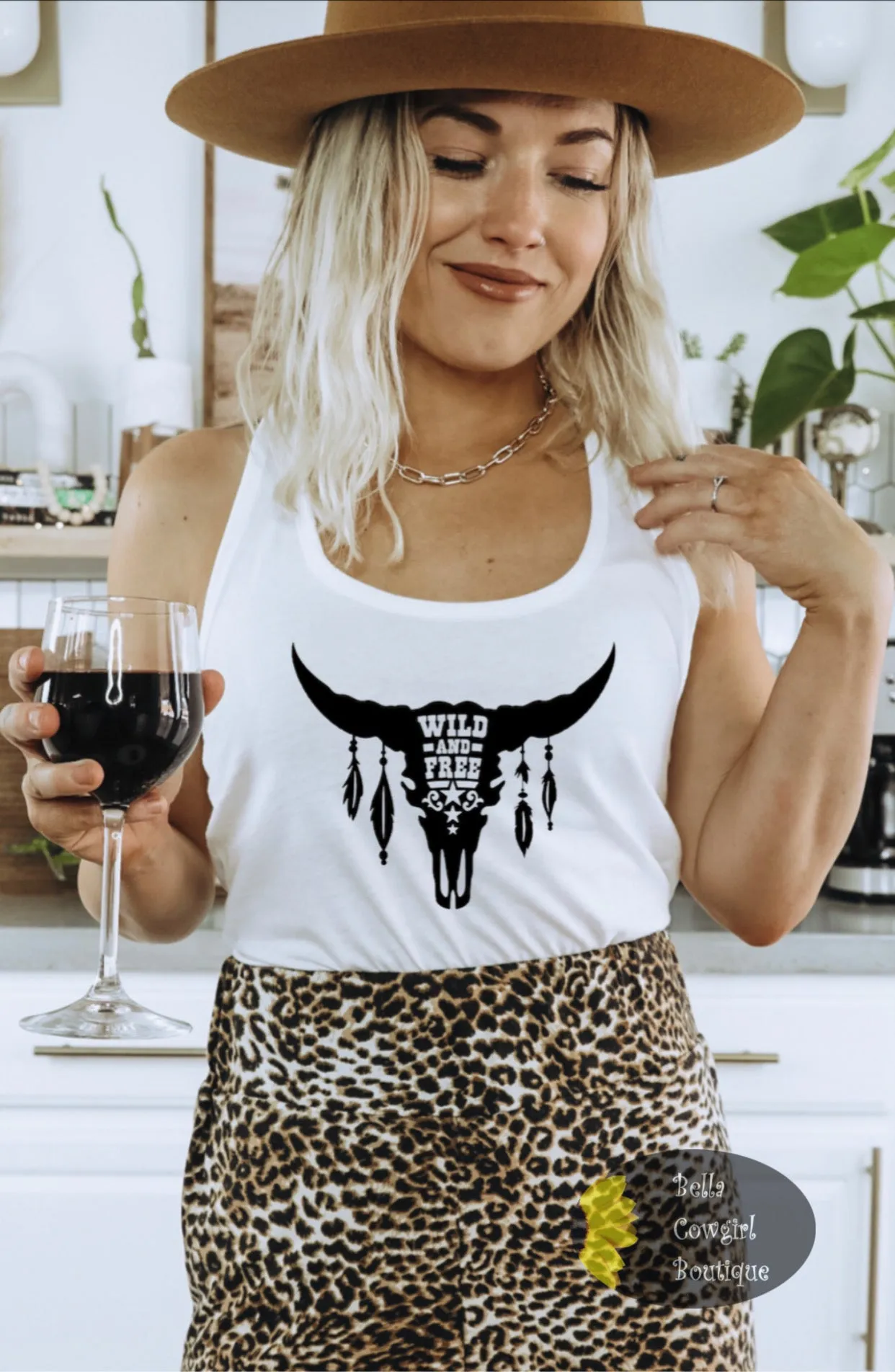 Wild & Free Steer Skull Western Women's Tank Top