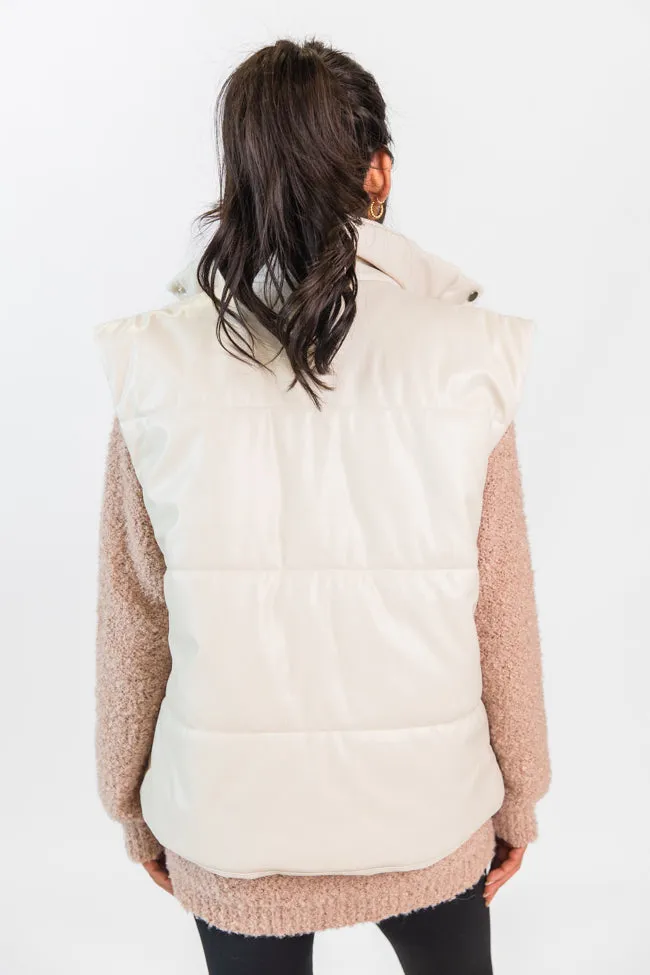 Wilder Days Cream Faux Leather Puffer Vest SALE