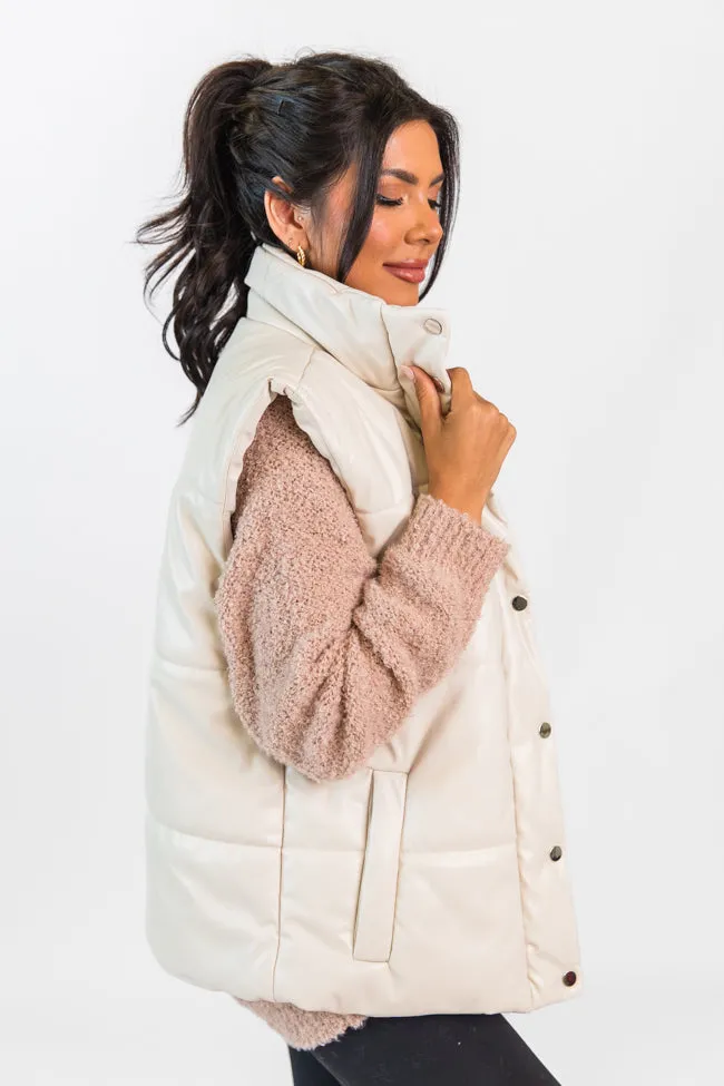 Wilder Days Cream Faux Leather Puffer Vest SALE