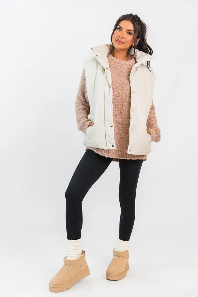 Wilder Days Cream Faux Leather Puffer Vest SALE