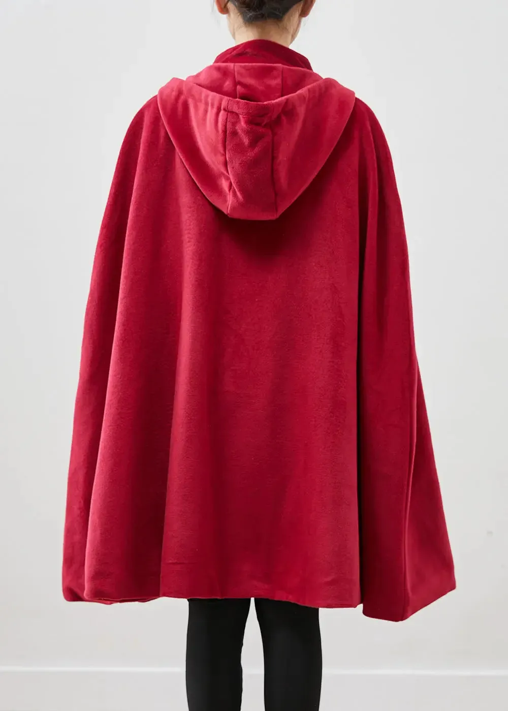 Women Hooded Chinese Button Fleece Coats Cloak Sleeves