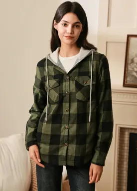 Women's Matching Family Green Fleece Lined Flannel Shirt