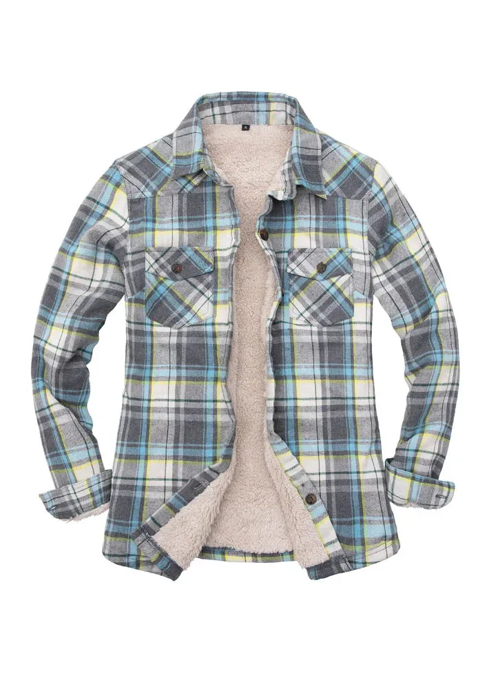 Women's Sherpa Lined Flannel Shirt Jacket,Button Down Flannel Shacket