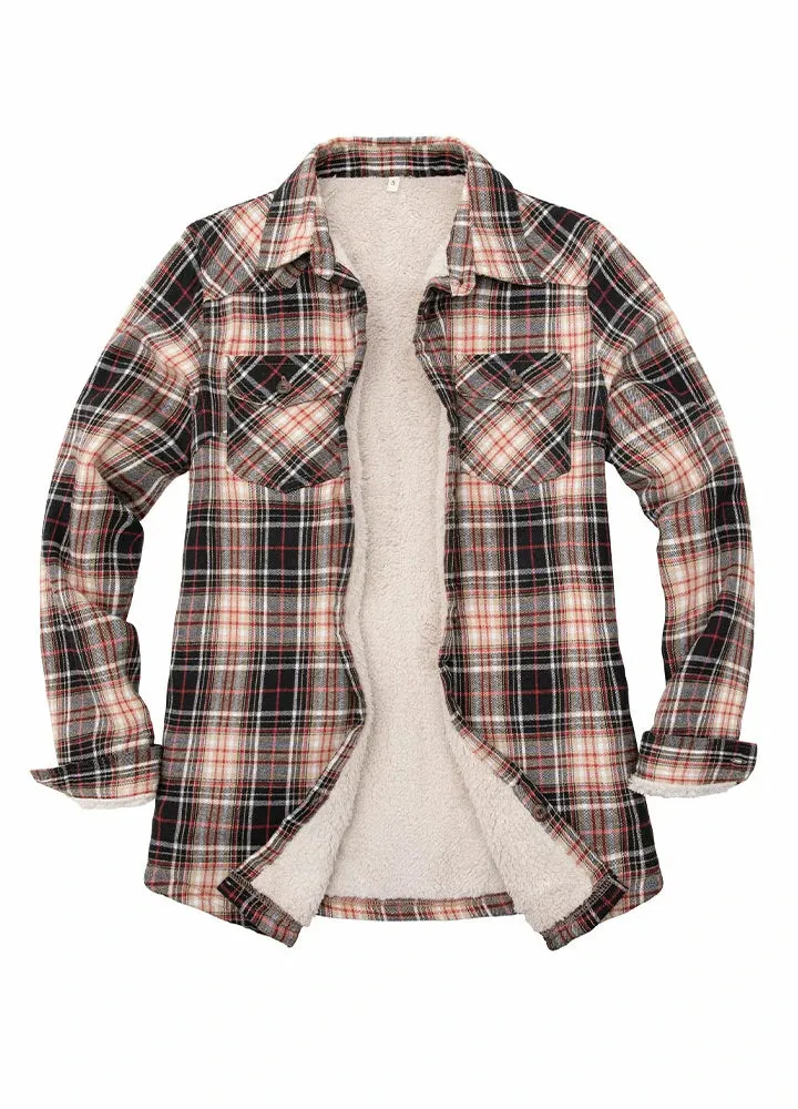 Women's Sherpa Lined Flannel Shirt Jacket,Button Down Flannel Shacket